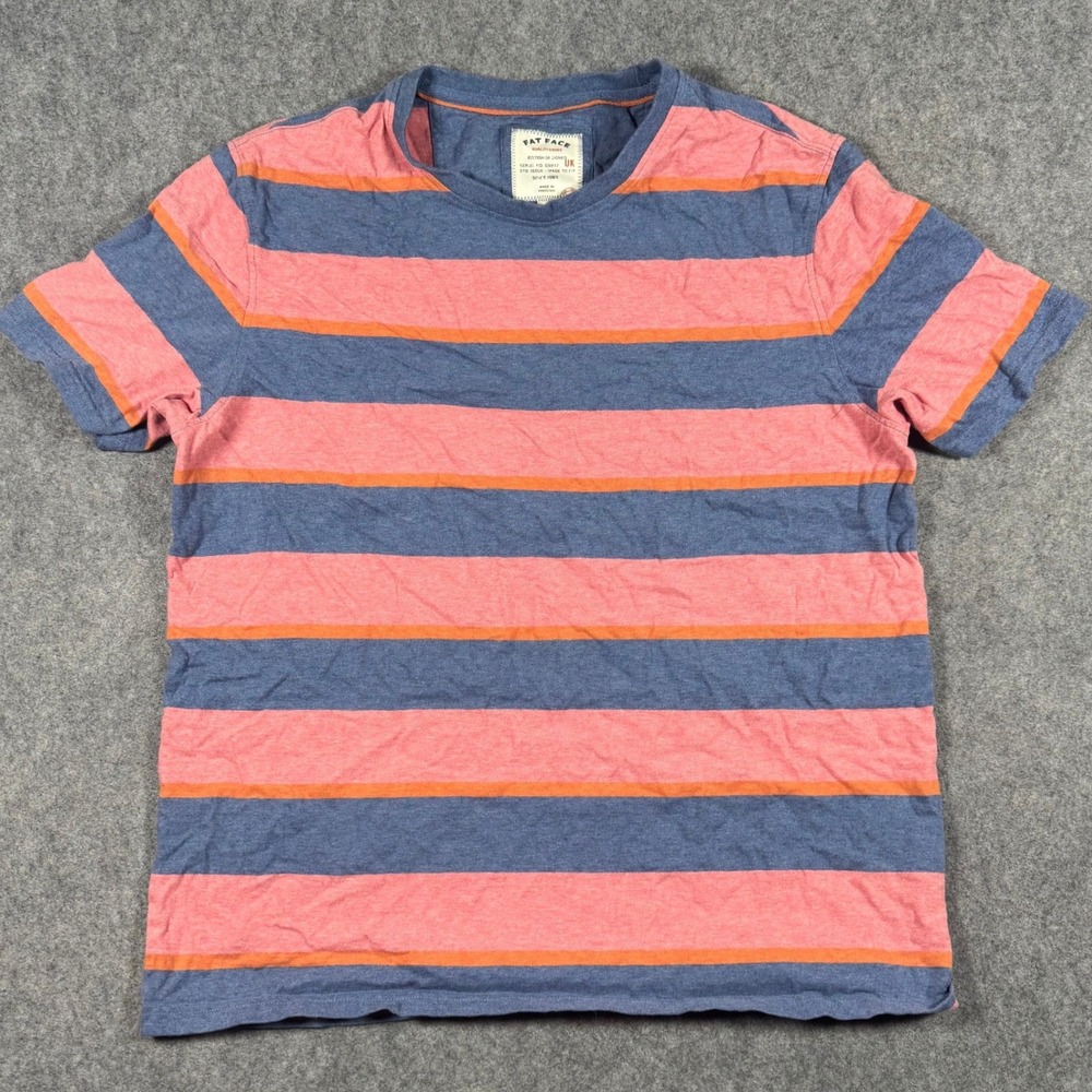 Fat Face Striped T-Shirt Womens XL Blue Pink Orange Short Sleeve Crew Neck Tee